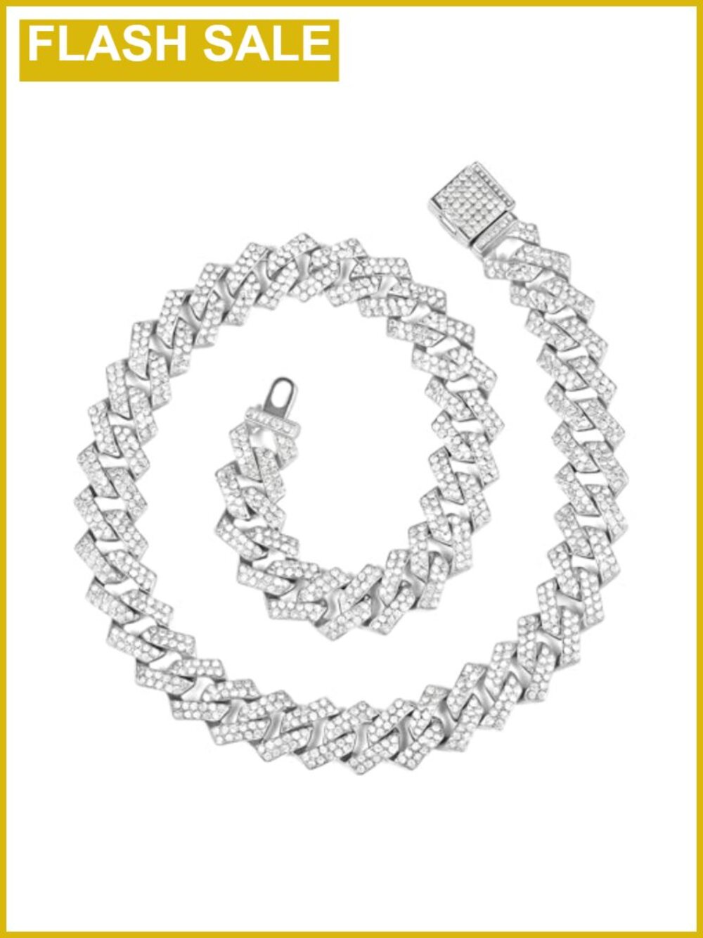 20" Iced Out Cuban Link Chain Necklace 0.6" Wide Rhinestone Hip Hop